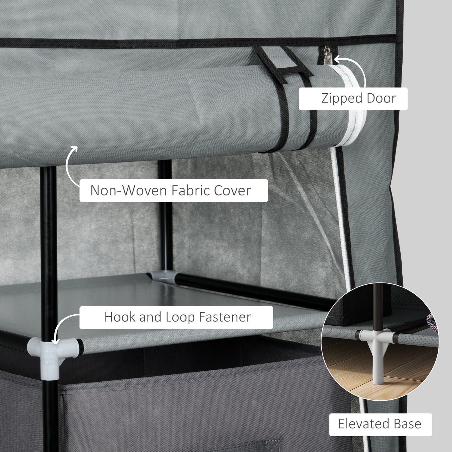 Fabric Portable Wardrobe with 2 Fabric Drawers, Hanging Rail, Grey