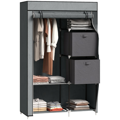 Fabric Portable Wardrobe with 2 Fabric Drawers, Hanging Rail, Grey