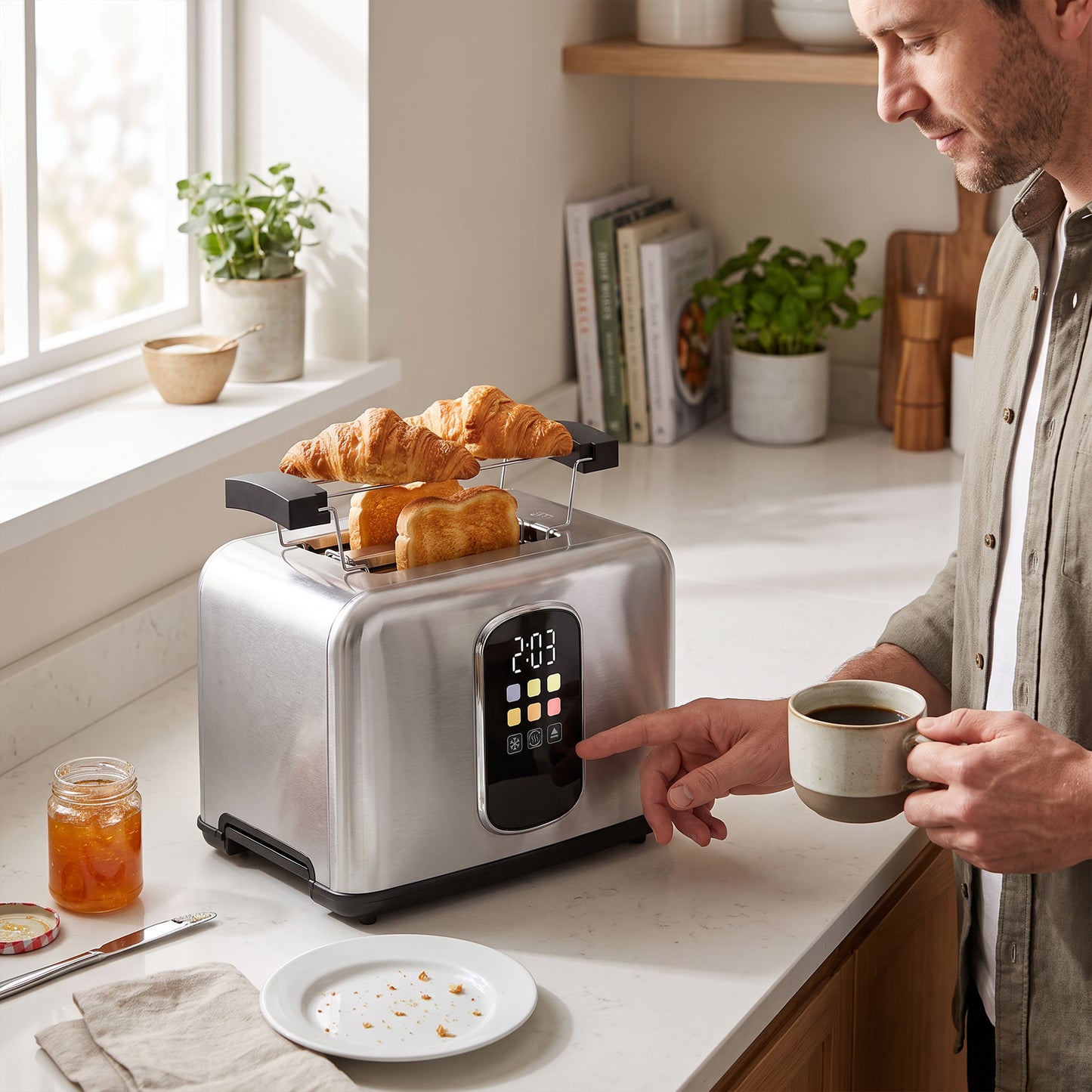2 Slice Toaster with Touch Screen, LED Countdown, 6 Browning Levels