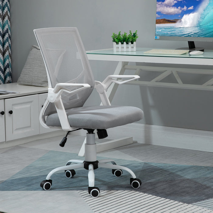 Mesh Office Chair Swivel Task Computer Desk Chair for Home with Lumbar Back Support, Adjustable Height, Flip-Up Arm, Grey