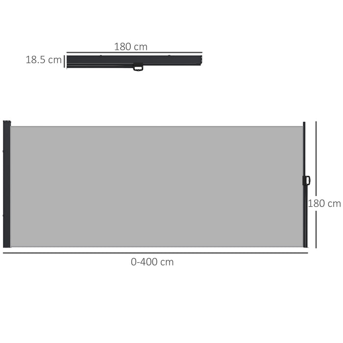 Side Awning Retractable, Privacy Screen, 400x180cm, Light Grey