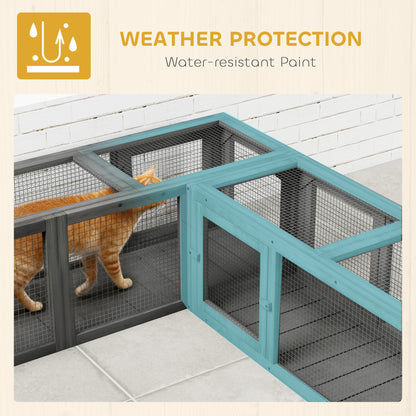 Cat Tunnel, 250cm Extra Long Wooden Cat Play Tunnel with Eight Doors