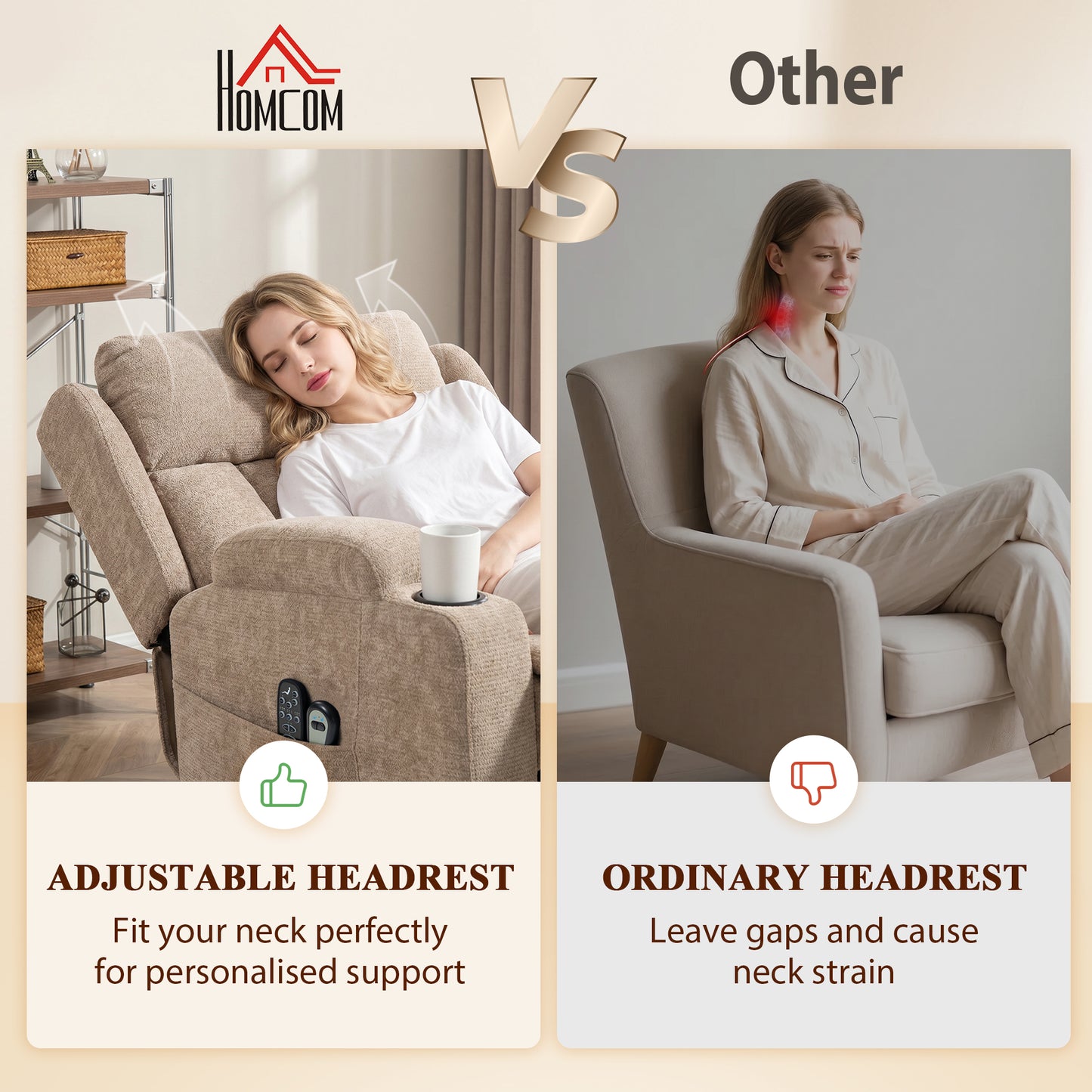 Power Lift Recliner Chair with Vibration Massage and Heat, Chenille Riser and Recliner Armchair for Elderly with Folding Headrest, Spring Cushion, Wide and High Back, Cup Holders, Remote, Brown