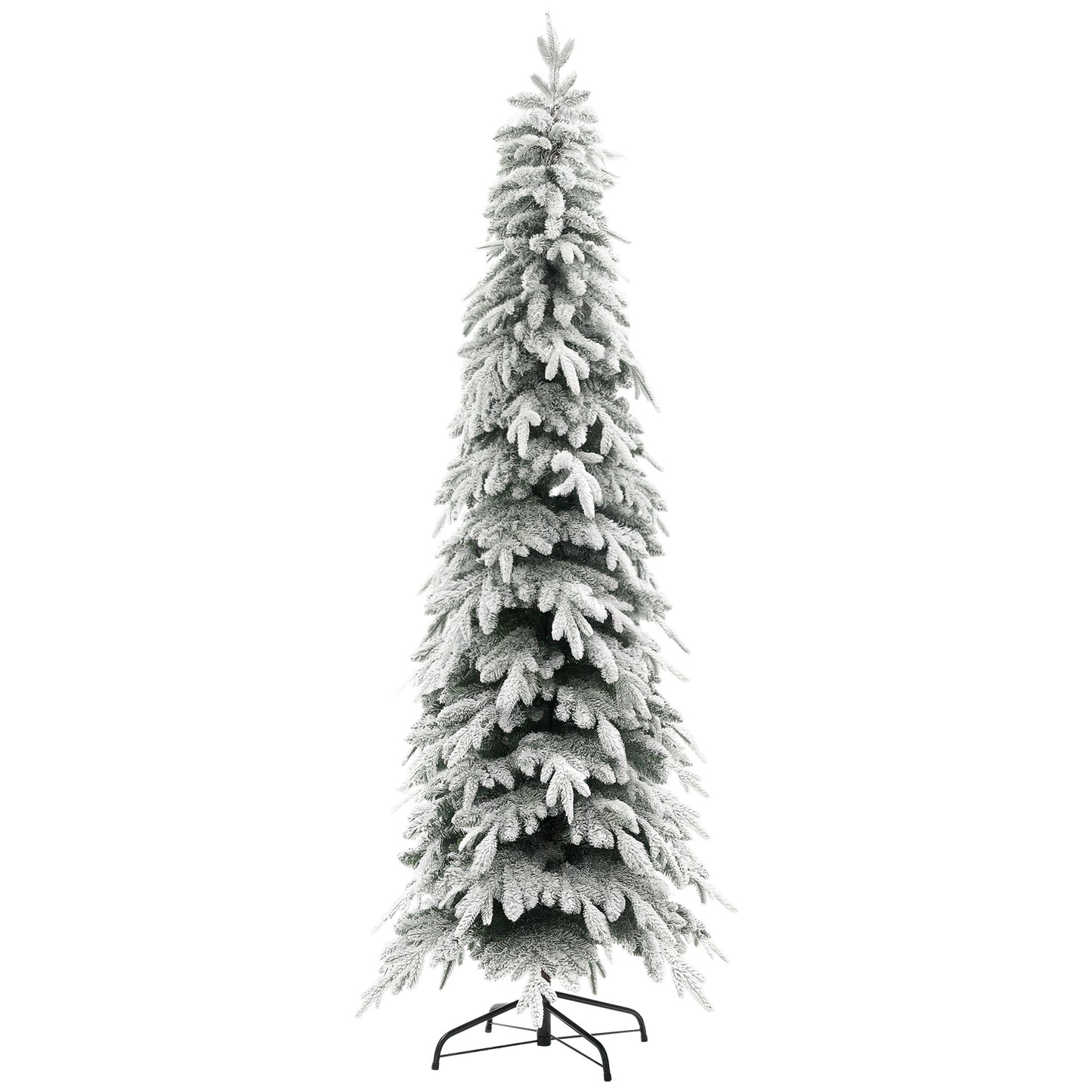 7ft Flocked Pencil Christmas Tree with Auto Open, Steel Base