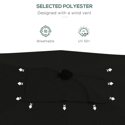 2 x 3(m) Garden Parasol Umbrella, Rectangular Outdoor Market Umbrella Sun Shade with Crank & Push Button Tilt, 6 Ribs, Aluminium Pole, Black