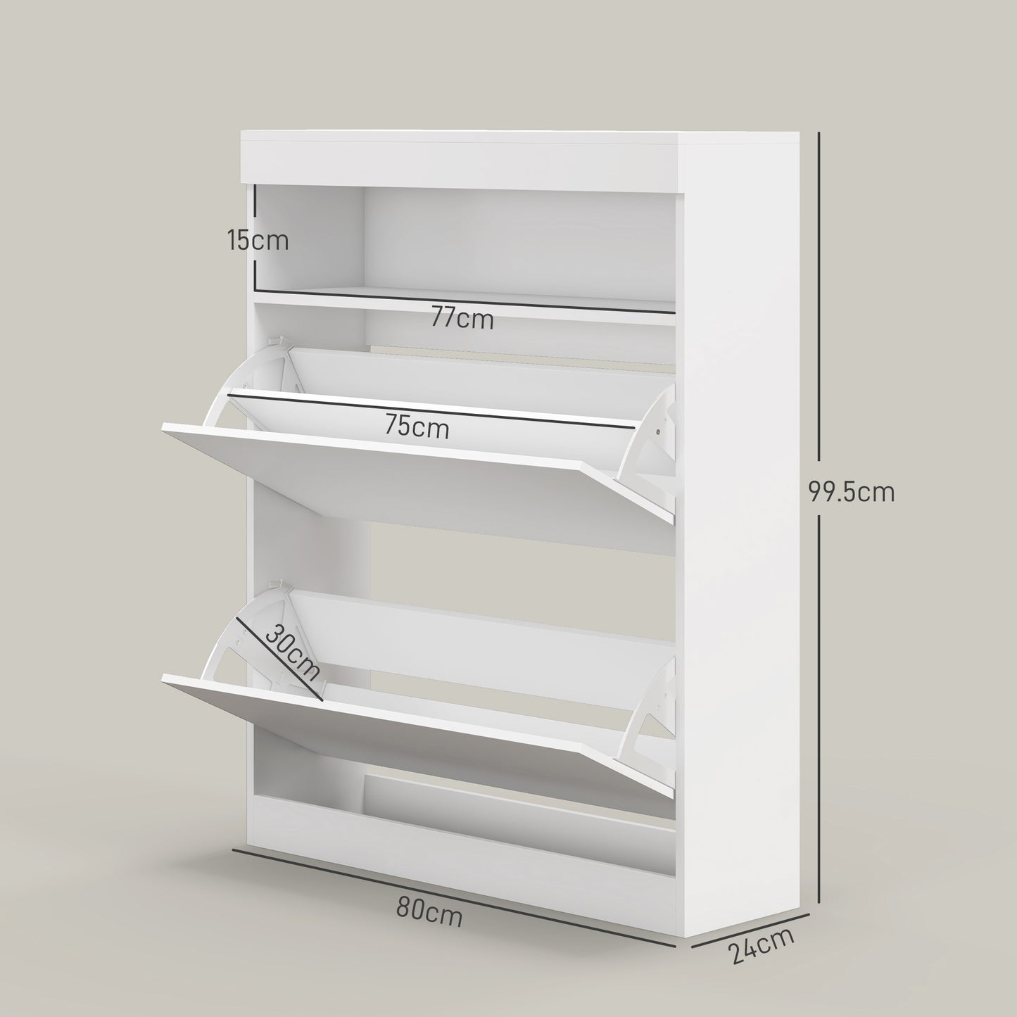 Wall Mounted or Freestanding Shoe Cabinet with 2 Flip Drawers, White