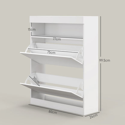 Wall Mounted or Freestanding Shoe Cabinet with 2 Flip Drawers, White