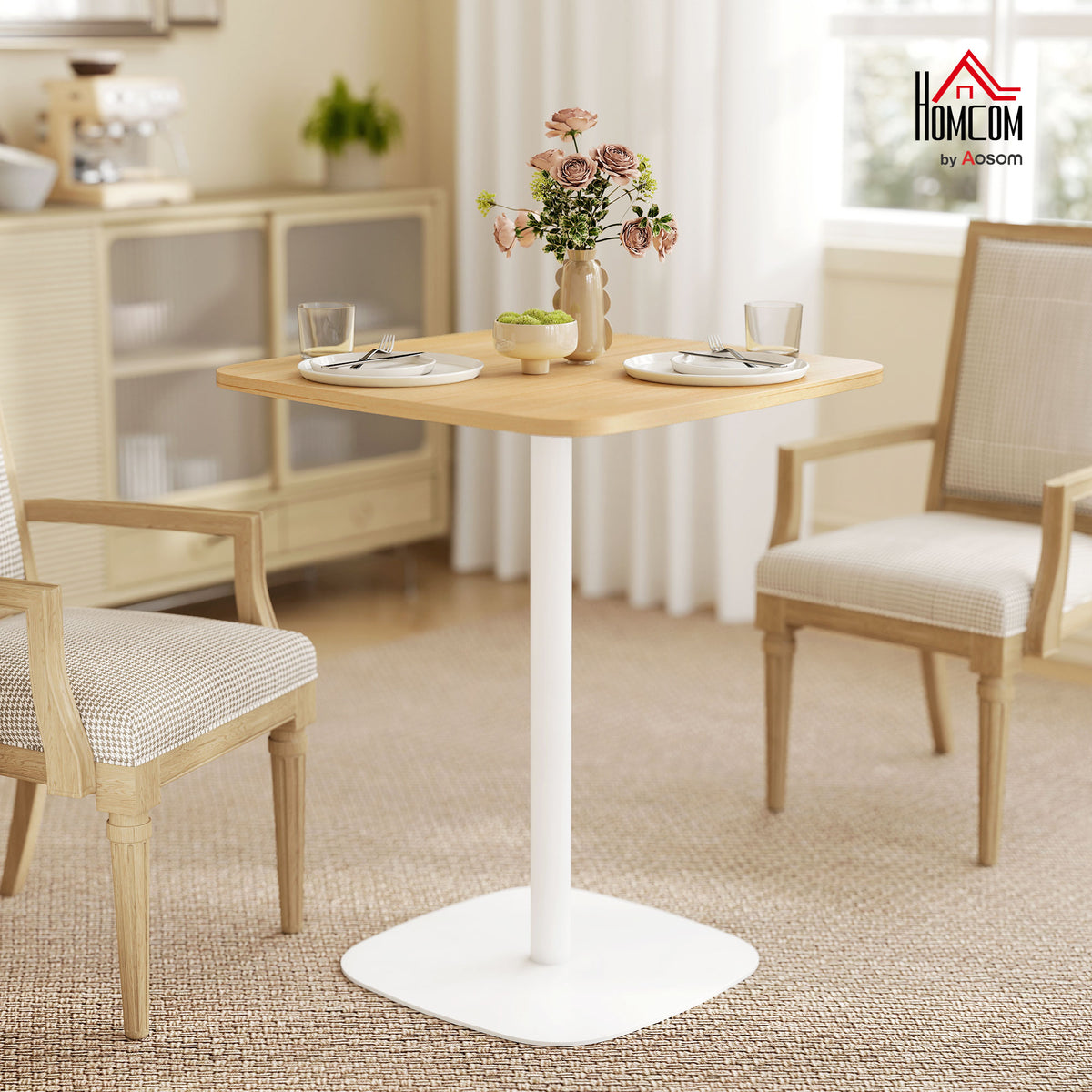 Dining Table for 2, Small Kitchen Table with Wood Veneer Top, Natural