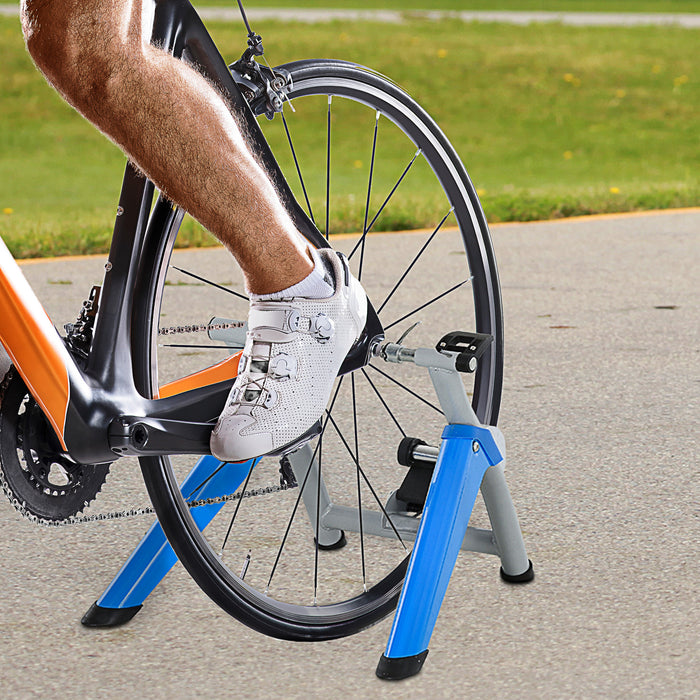 Steel 8-Level Indoor Stationary Bike Trainer Frame Bike Rack Exercises Blue