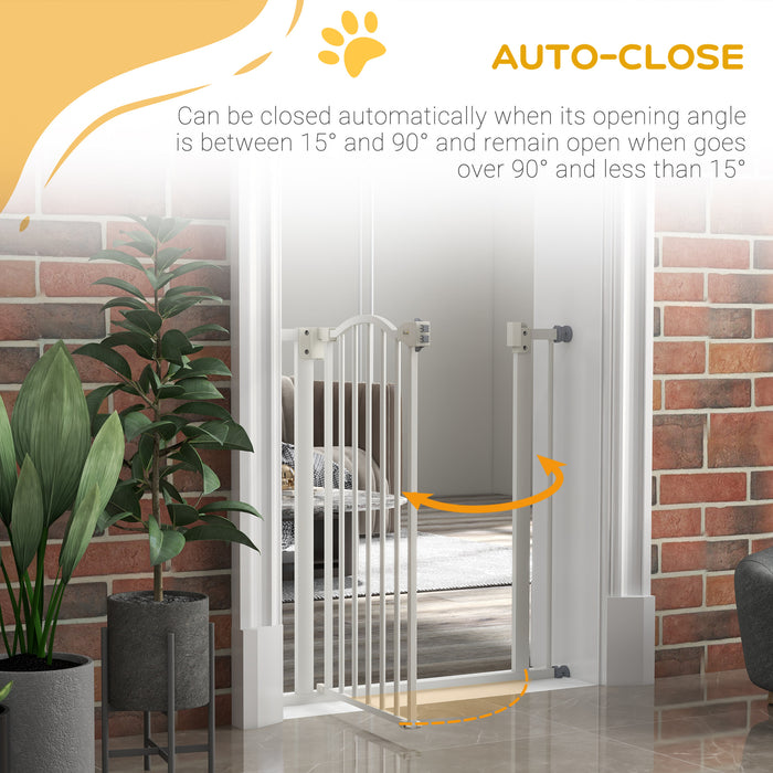 Metal 74-80cm Adjustable Pet Gate Safety Barrier w/ Auto-Close Door White