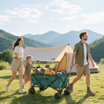 Outdoor Cart Folding Cargo Wagon Trailer Beach w/ Handle Green