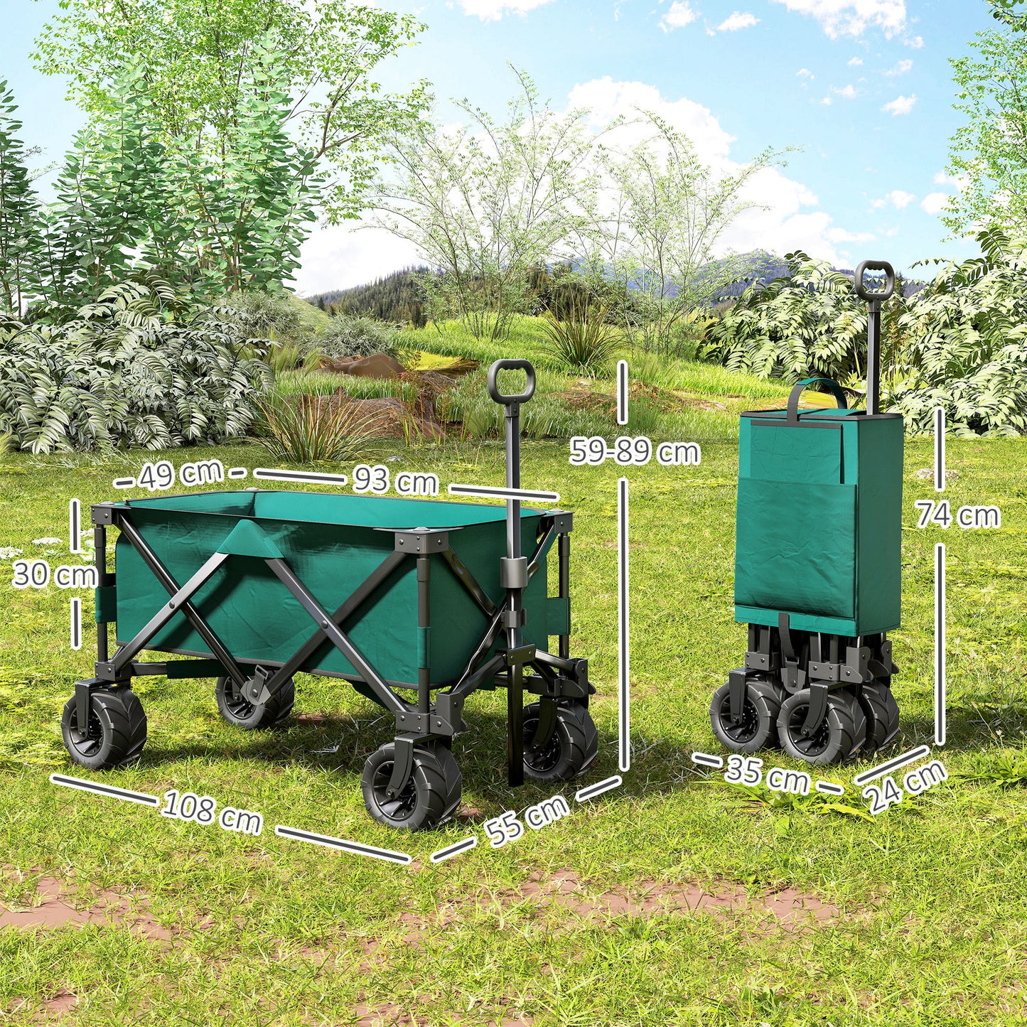 Outdoor Cart Folding Cargo Wagon Trailer Beach w/ Handle Green