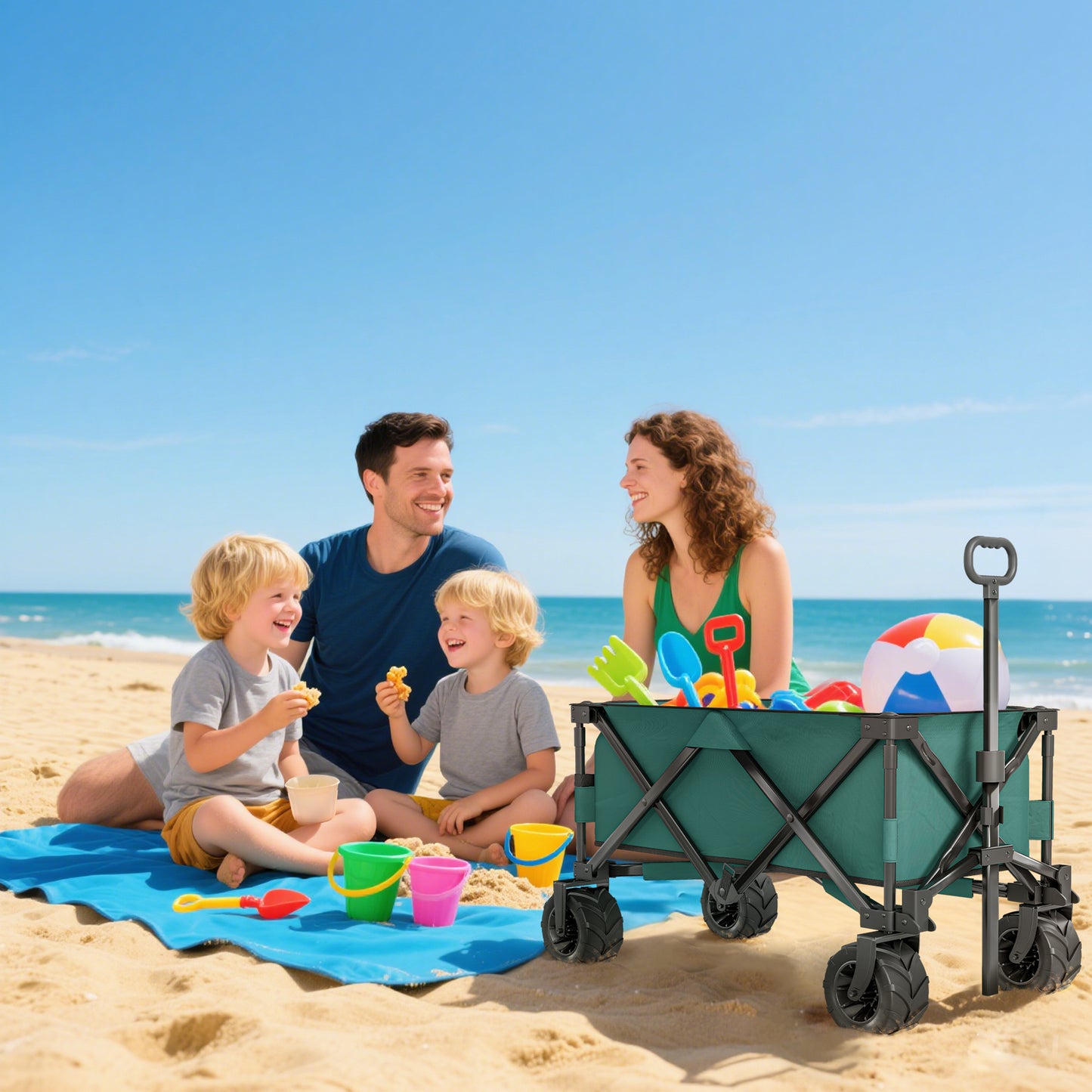 Outdoor Cart Folding Cargo Wagon Trailer Beach w/ Handle Green