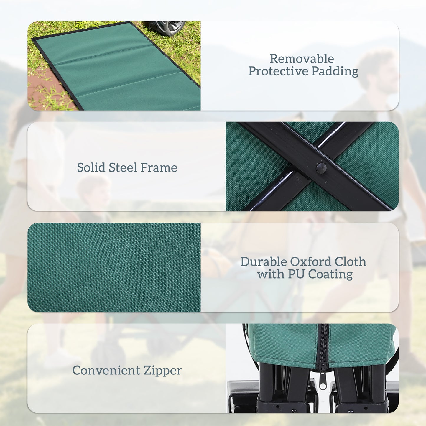 Outdoor Cart Folding Cargo Wagon Trailer Beach w/ Handle Green