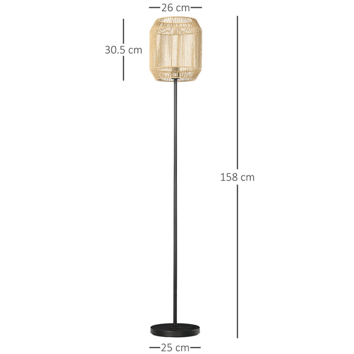 Farmhouse Standing Lamp, Floor Lamps with Hand Woven Rattan Lampshade for Living Room