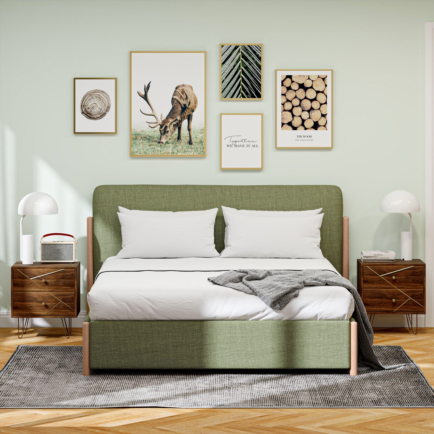 Bedside Tables Set of 2, Modern Side Table Set with 2 Drawers, Brown