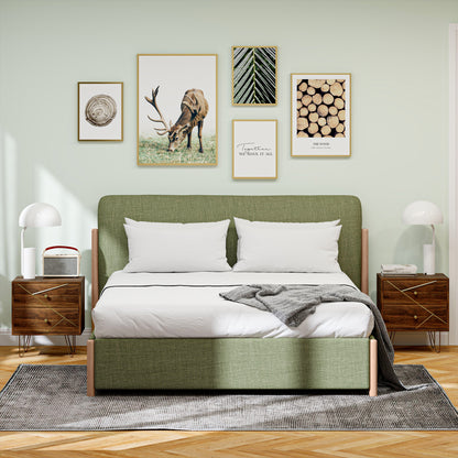 Bedside Tables Set of 2, Modern Side Table Set with 2 Drawers, Brown