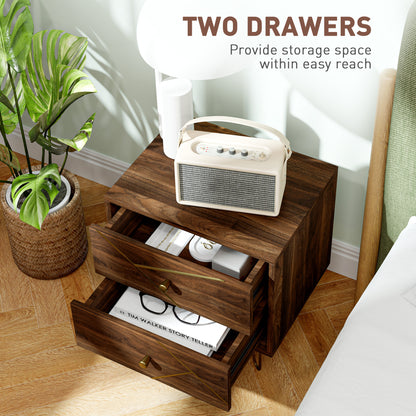 Bedside Tables Set of 2, Modern Side Table Set with 2 Drawers, Brown