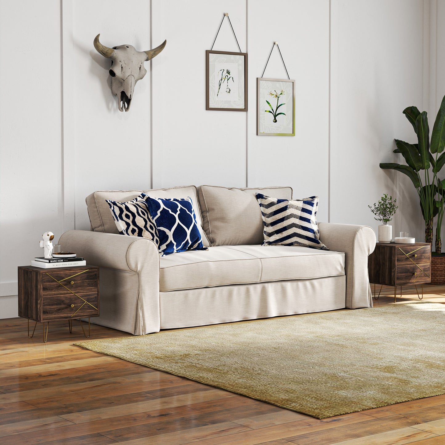 Bedside Tables Set of 2, Modern Side Table Set with 2 Drawers, Brown