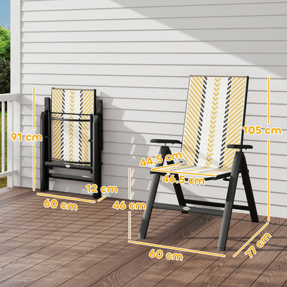 2PCs Rattan Folding Chair w/ 5-Position Adjustable Backrest, Orange