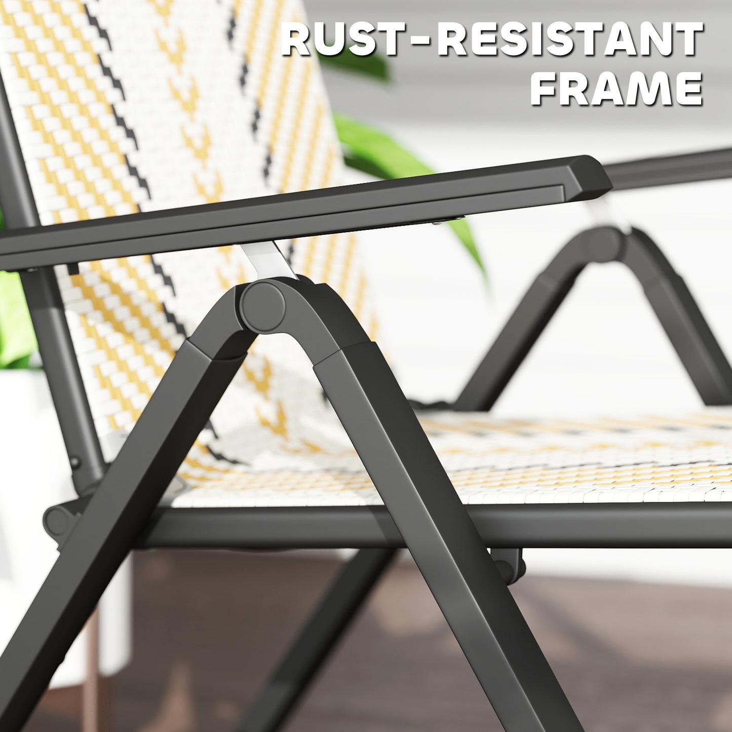 2PCs Rattan Folding Chair w/ 5-Position Adjustable Backrest, Orange