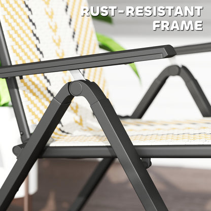 2PCs Rattan Folding Chair w/ 5-Position Adjustable Backrest, Orange