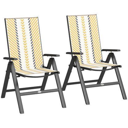 2PCs Rattan Folding Chair w/ 5-Position Adjustable Backrest, Orange