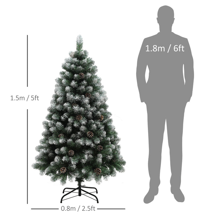 5ft Artificial Pine Christmas Tree with Pinecones, Steel Base