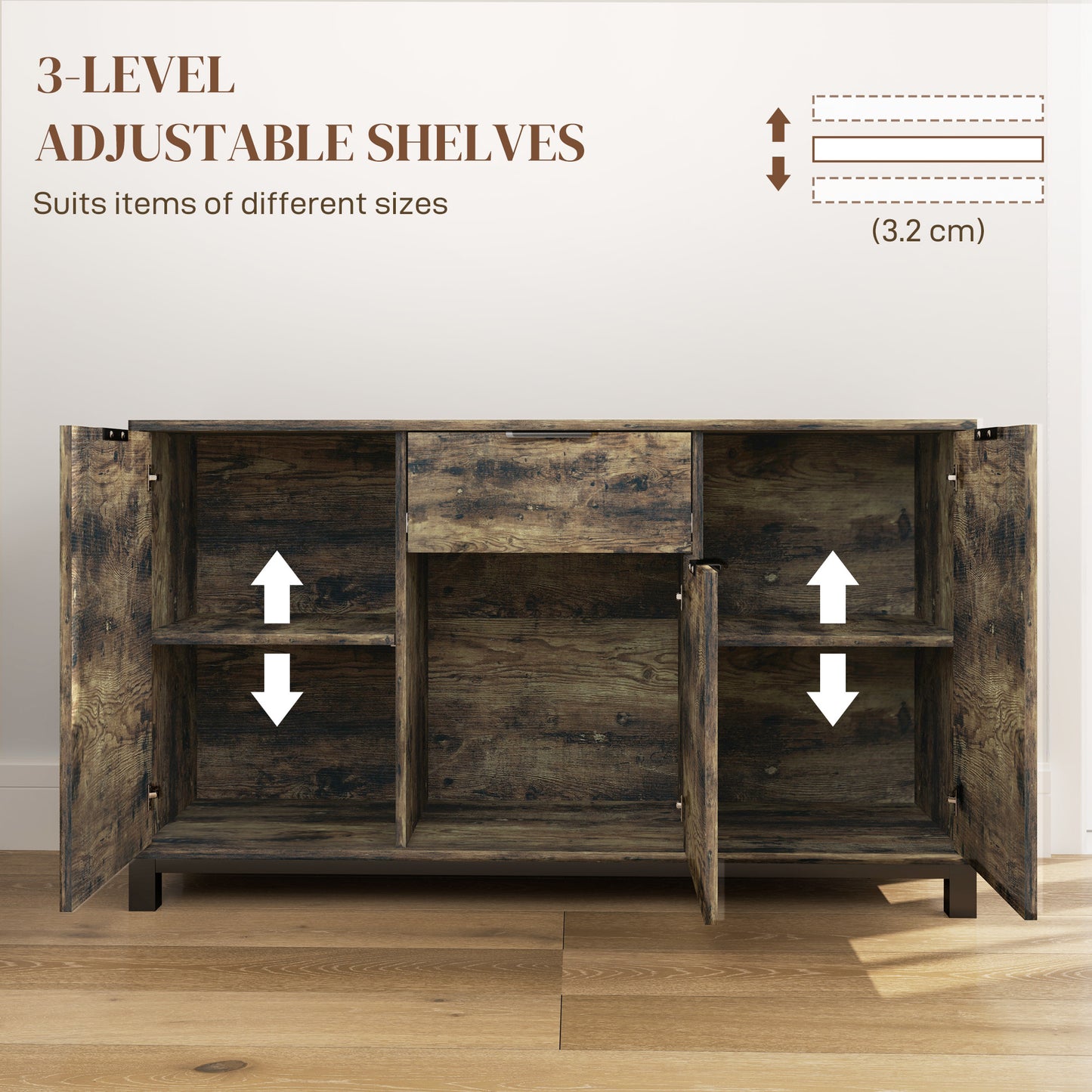 Sideboard, Industrial Storage Cabinet for Living Room, Rustic Brown