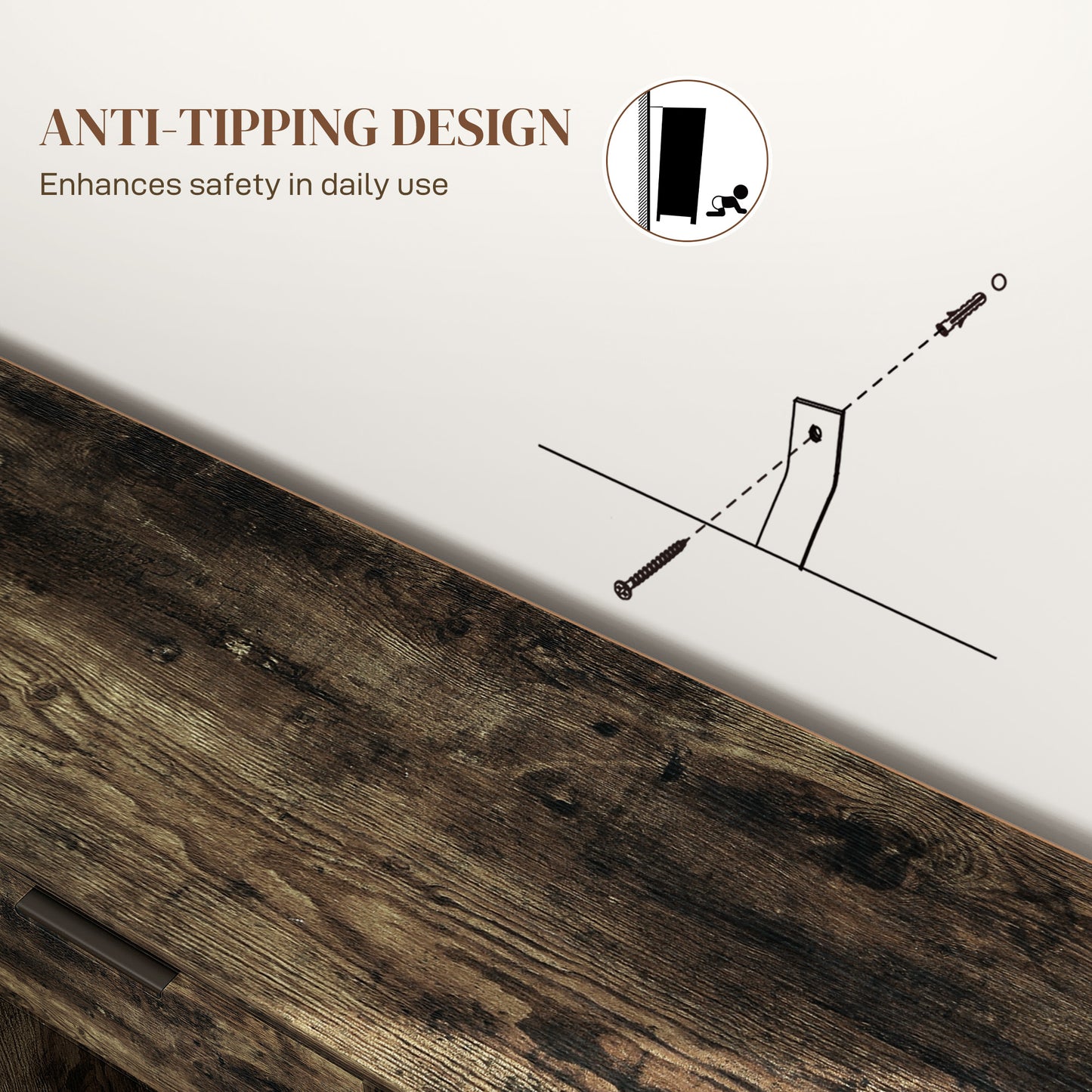 Sideboard, Industrial Storage Cabinet for Living Room, Rustic Brown