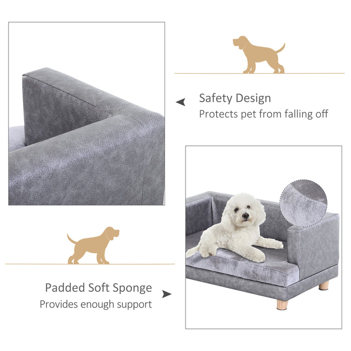 Dog Sofa Bed for Small-Sized Dogs, Elevated Pet Chair with PU Cover, Soft Cushion, Cat Couch Lounger with Anti-slip Legs - Grey