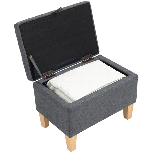 Linen Storage Ottoman Storage Box with Rubberwood Legs, Charcoal Grey