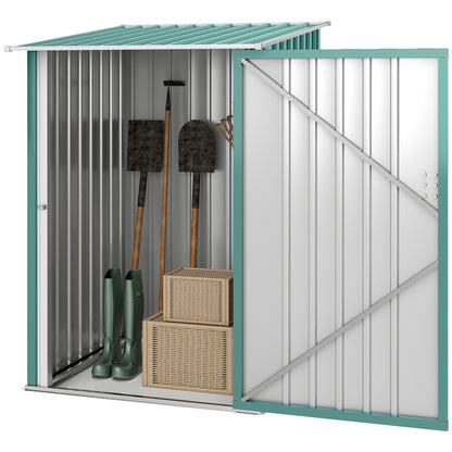 3.3ft x 3.4ft Lean to Garden Shed, Metal Outdoor Storage Shed with Single Lockable Door, Tool Storage Shed for Garden, Patio, Lawn, Green