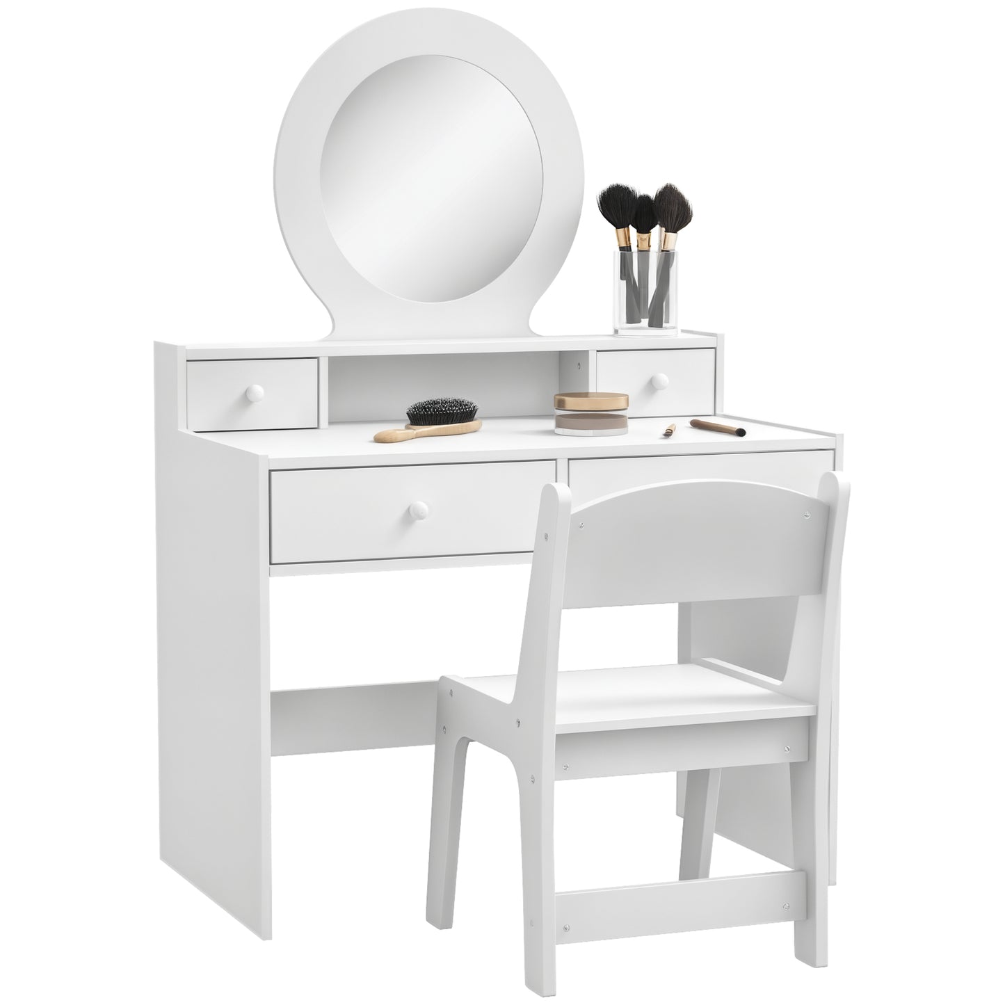 Kids Dressing Table with Mirror and Stool, Kids Vanity Table Make up Set with Storage Drawers Gift for Aged 3–8 Years Old - White