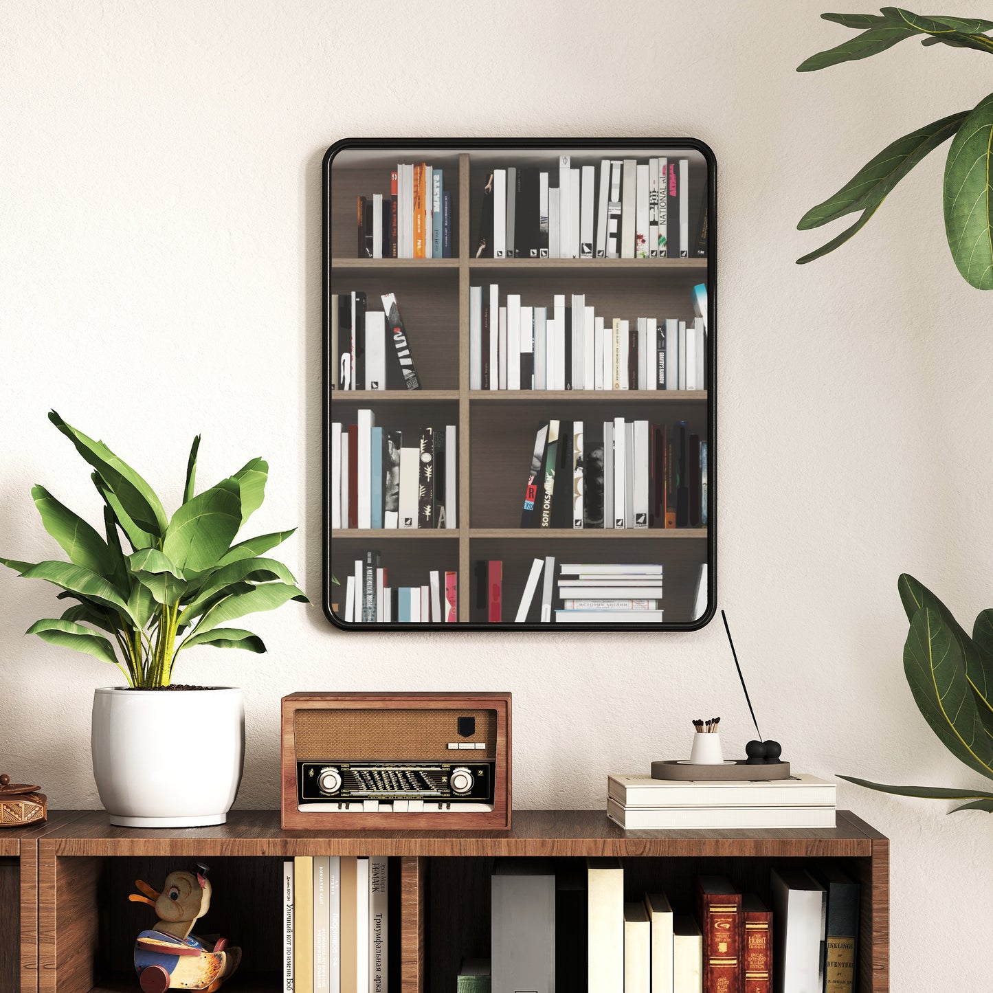 Rectangular Mirror with Metal Frame, Decorative Wall Mirror, Black