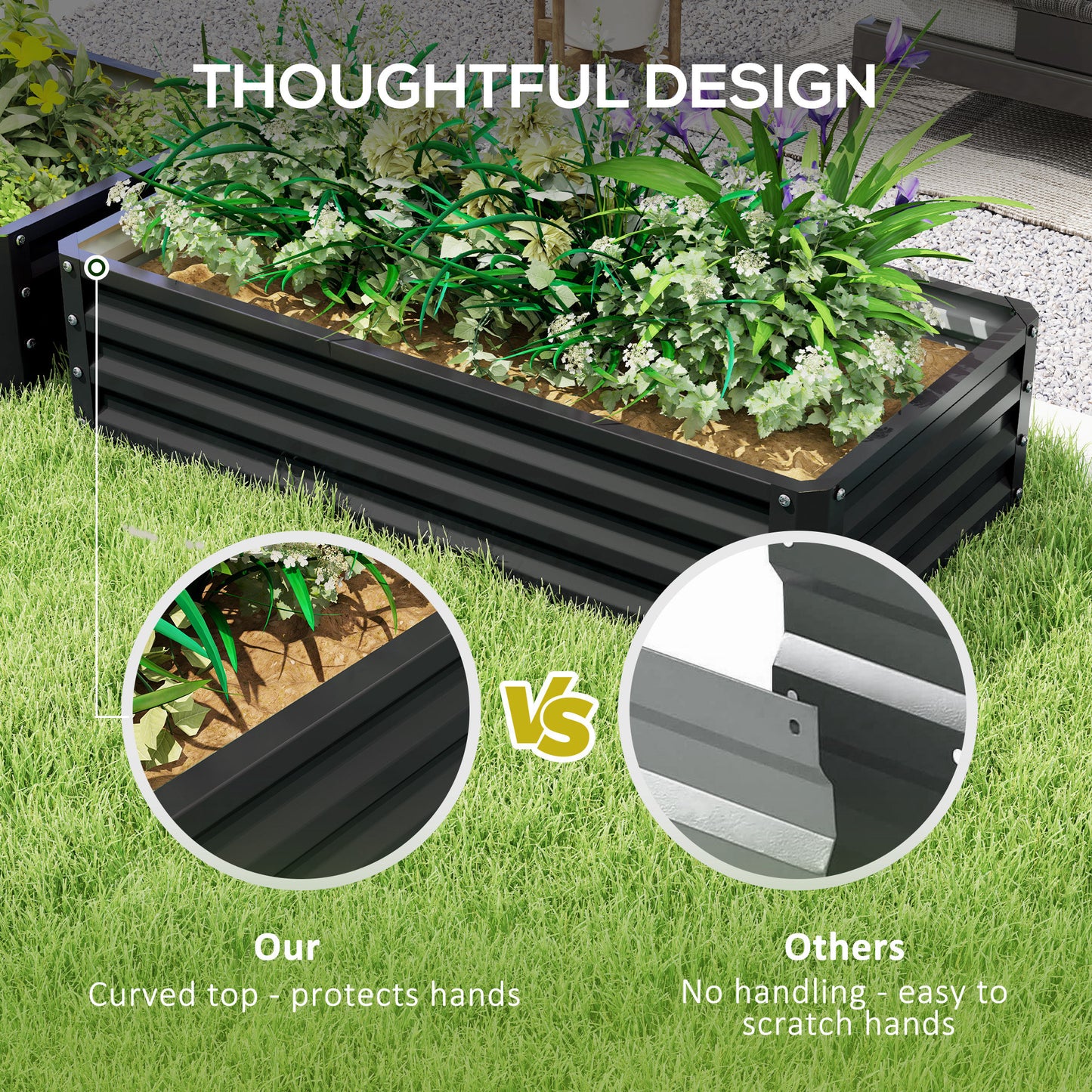 Set of 2 Raised Garden Bed Elevated Planter Box for Flowers Grey