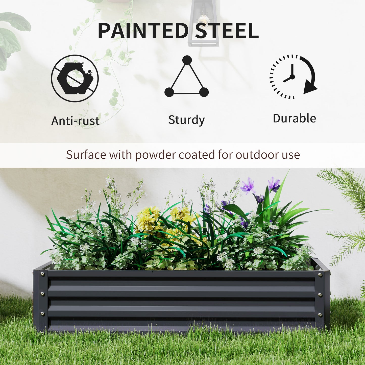 Set of 2 Raised Garden Bed Elevated Planter Box for Flowers Grey