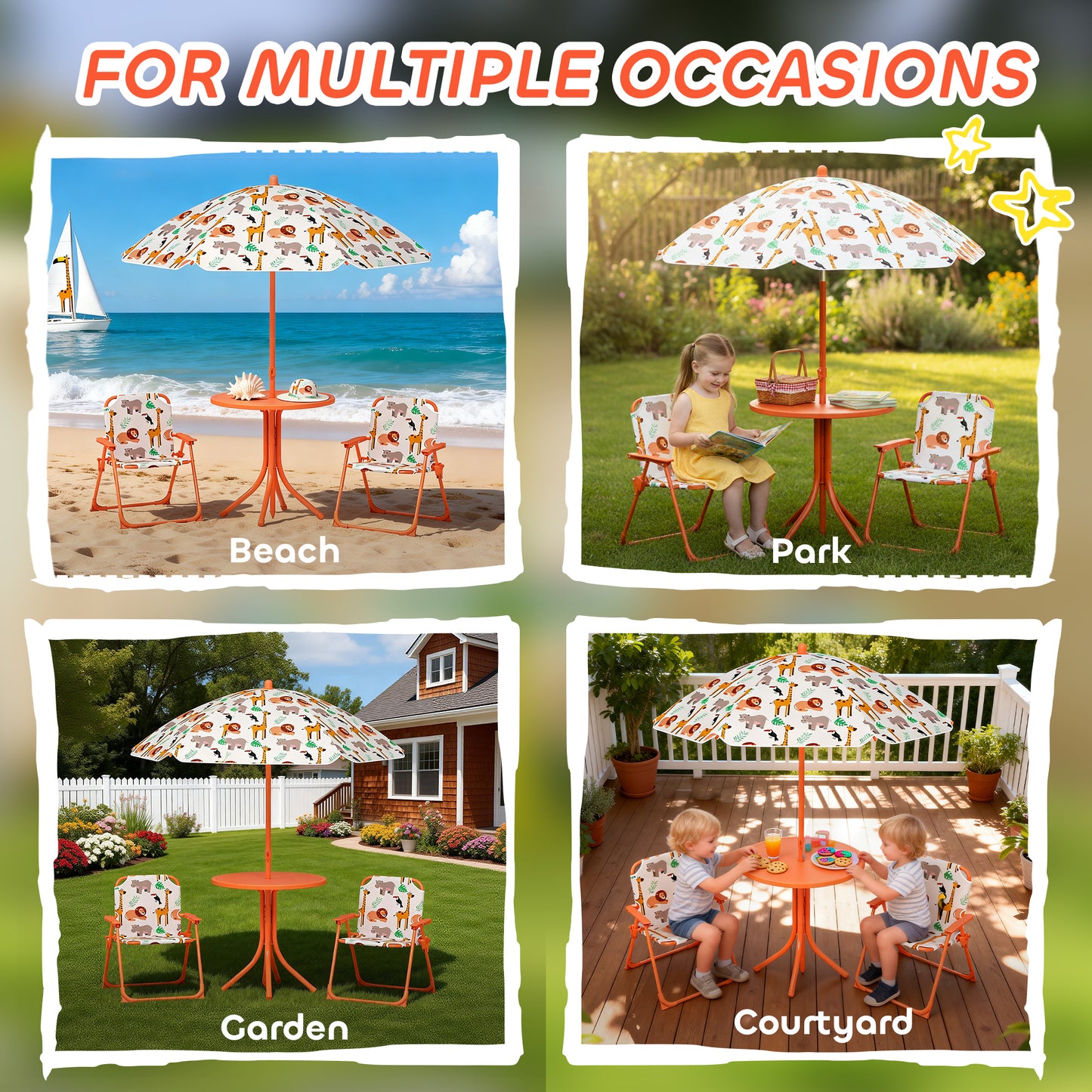 Children Table and Chair Set, Kids Patio Set with Umbrella