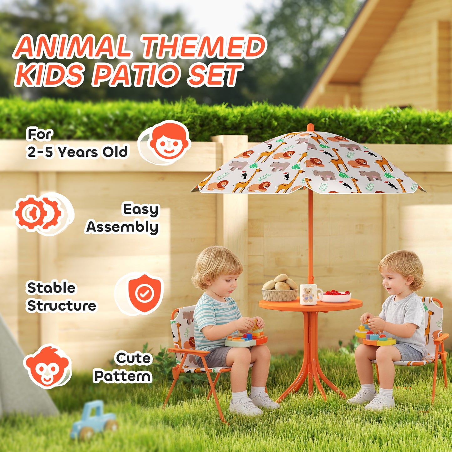 Children Table and Chair Set, Kids Patio Set with Umbrella