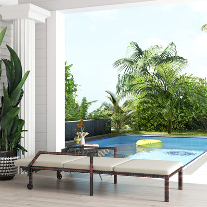 Outdoor Sun Lounger, Rattan Wicker Chaise Lounger with 5-Level Adjustable Backrest and 2 Wheels