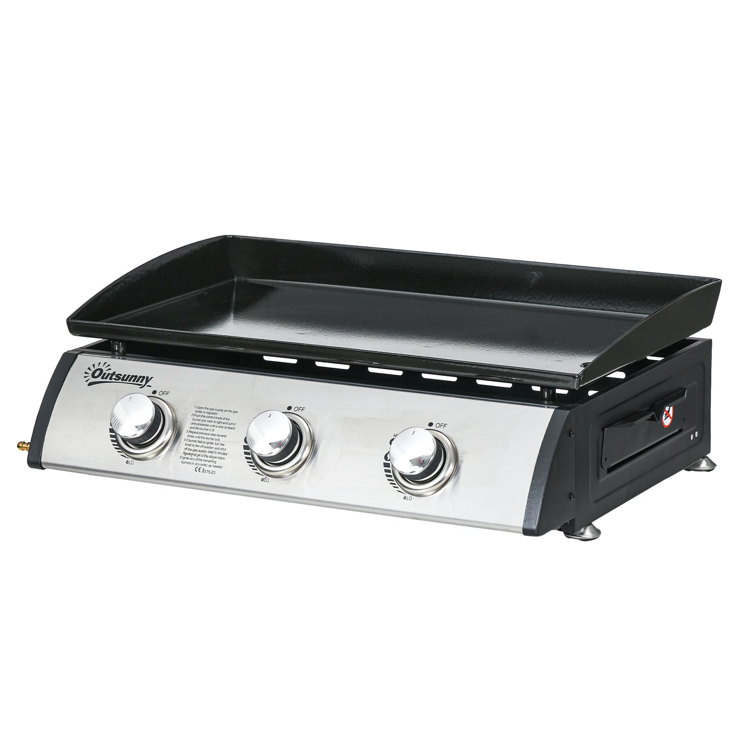 3 Burner Gas Plancha BBQ Grill with Lid, Black