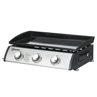 3 Burner Gas Plancha BBQ Grill with Lid, Black