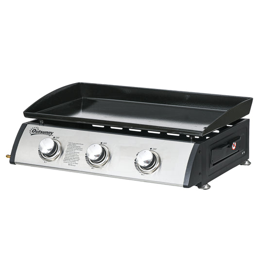 3 Burner Gas Plancha BBQ Grill with Lid, Black