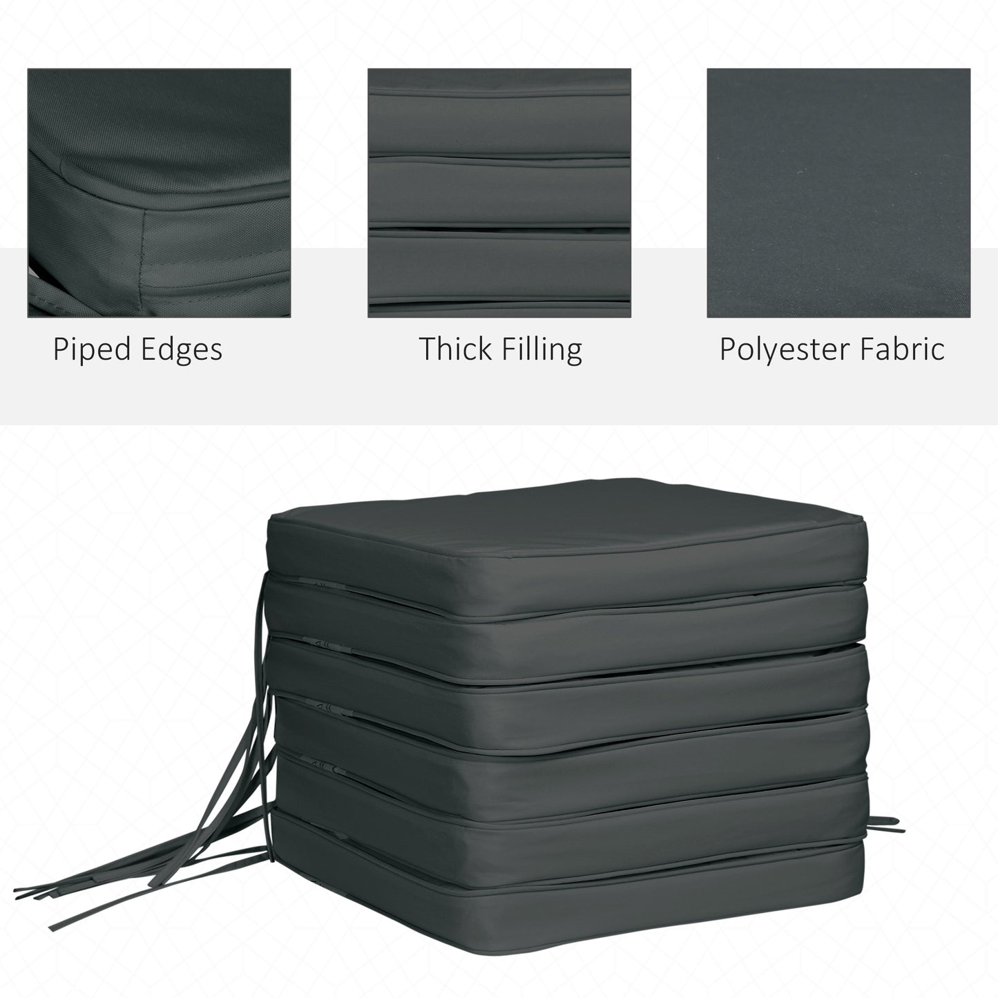 Set of 6 Pcs Chair Cushion, 42Lx42Wx5T cm-Grey