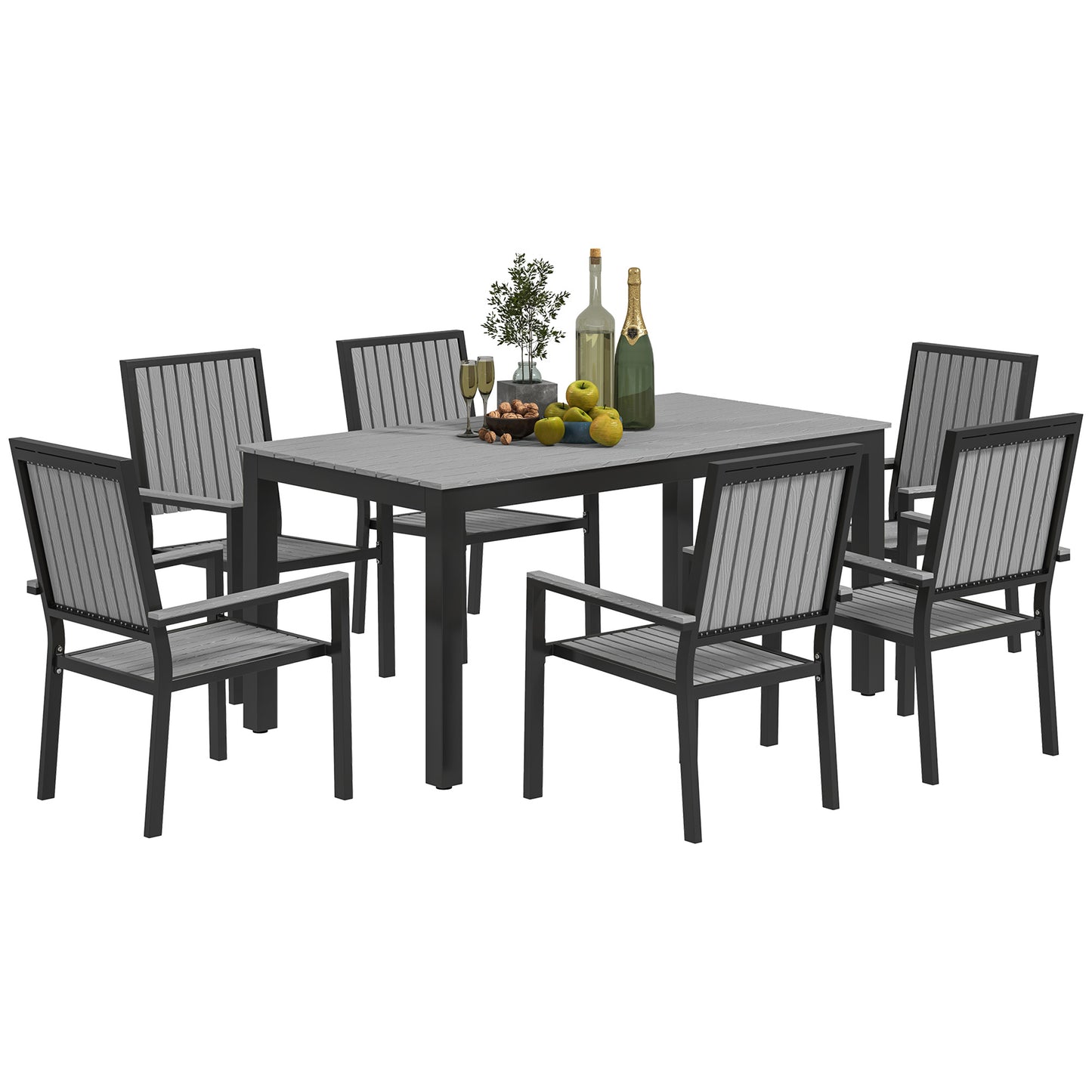 6 Seater Aluminium Garden Dining Set with Stackable Chairs, Grey