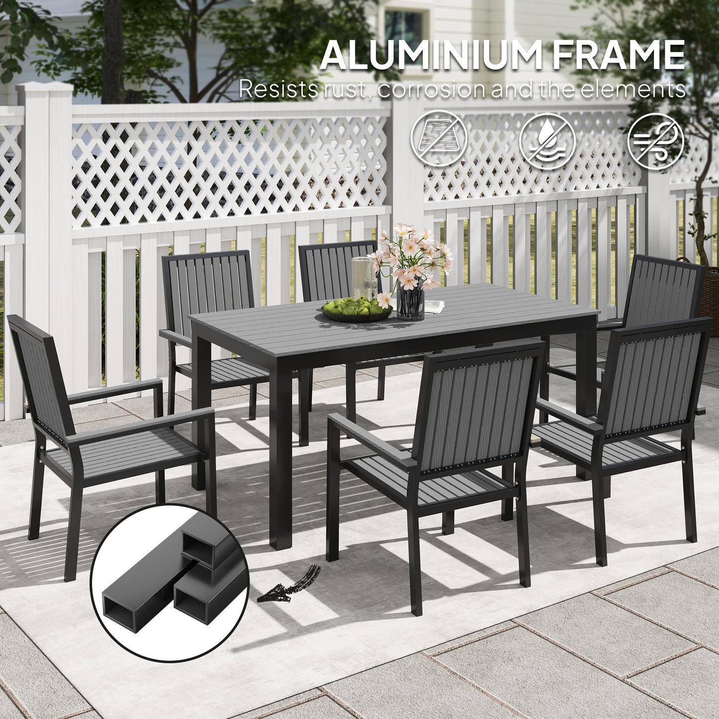 6 Seater Aluminium Garden Dining Set with Stackable Chairs, Grey