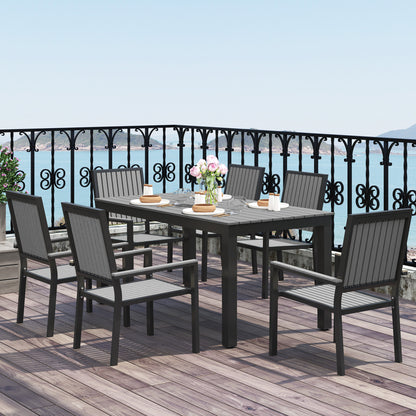 6 Seater Aluminium Garden Dining Set with Stackable Chairs, Grey