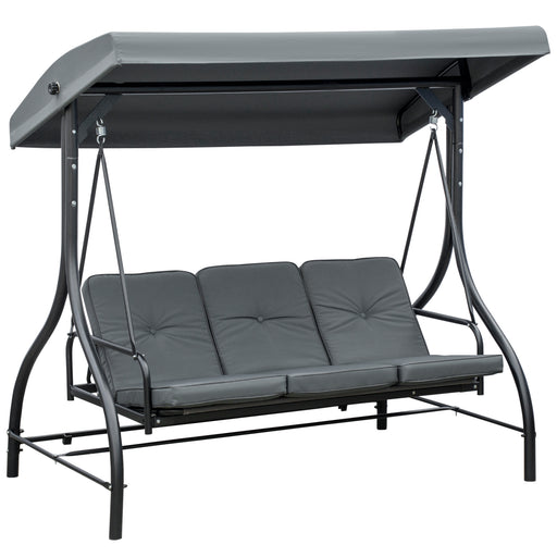 3 Seater Canopy Swing Chair, 2 in 1 Garden Swing Seat Bed, with Adjustable Canopy and Metal Frame, Grey