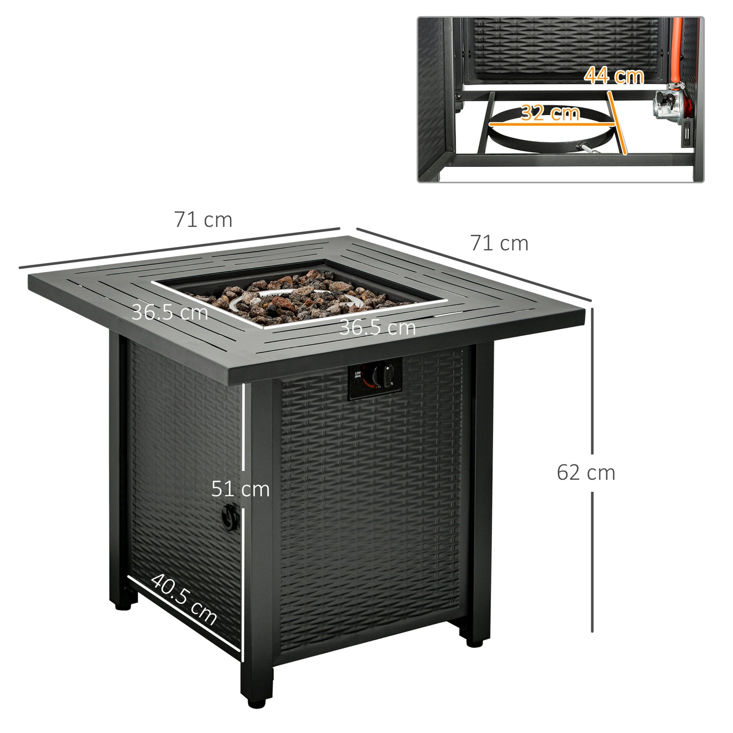 Outdoor Propane Gas Fire Pit Table w/ Rain Cover, 40000 BTU, Black