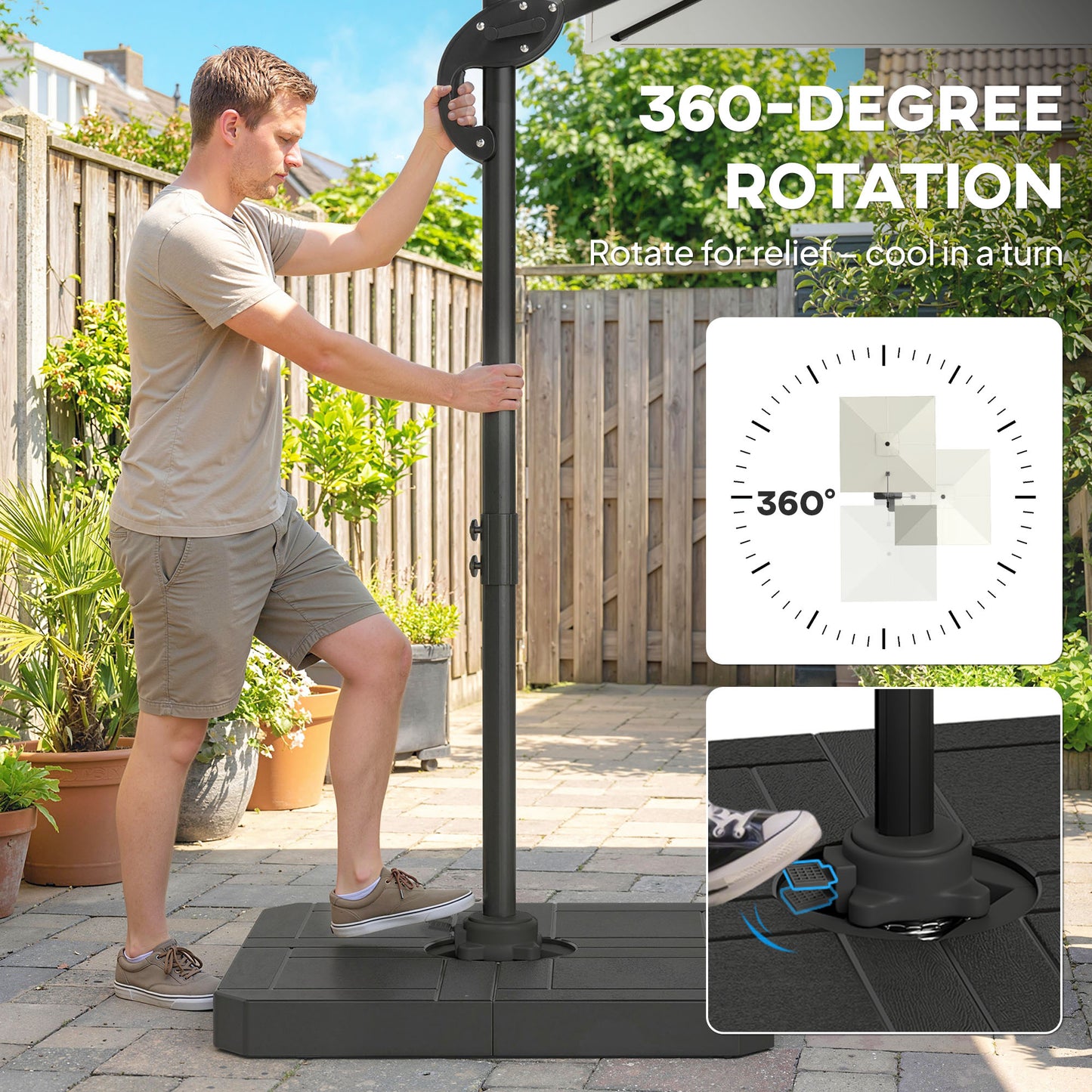 2.4 x 2.4 m Cantilever Parasol w/ Umbrella Weights, Cream White